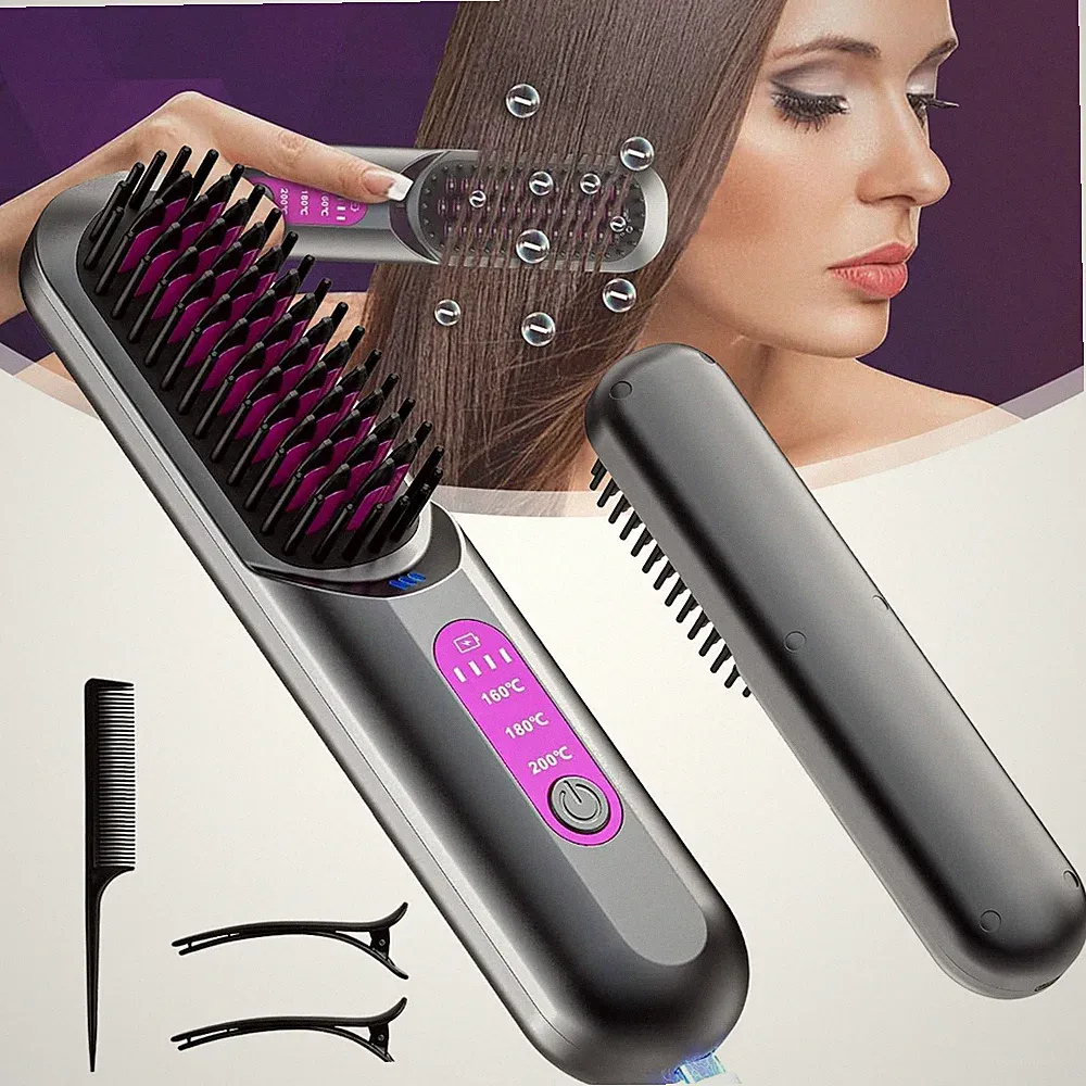 Kabellose Glättbürste Tragbar Glätten Bürste Mini Glätteisen Haarglättungsbürste
