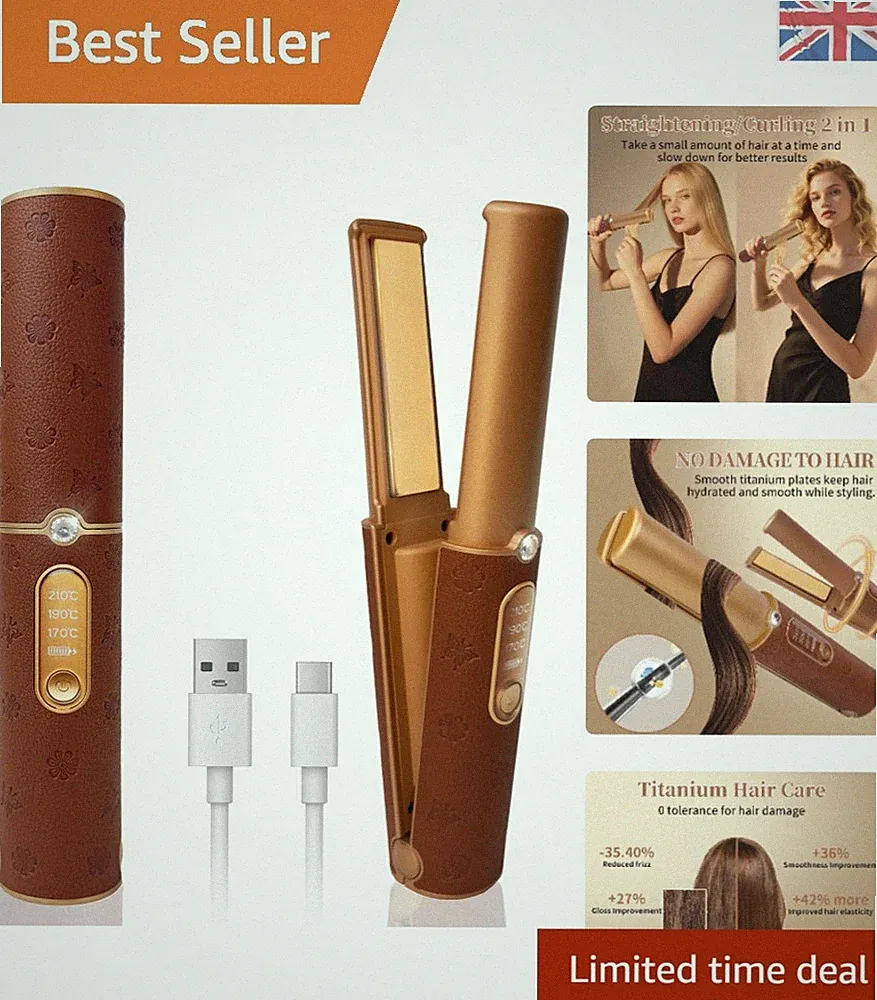Kabelloser 2-in-1 Haarglätter & Lockenstab - Braun, schnelles Aufheizen, reisefertig