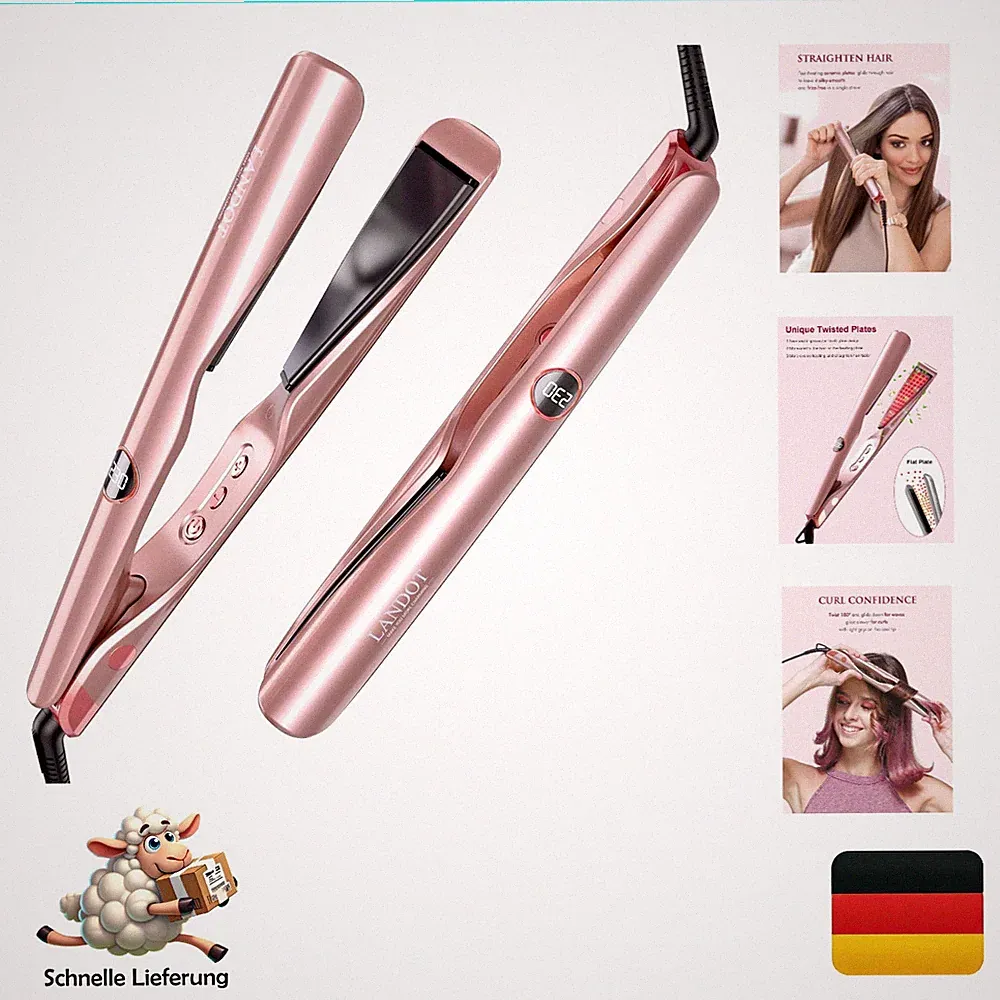 Landot 2-in-1 Glätteisen Lockenstab Roségold Keramik Turmalin multifunktional