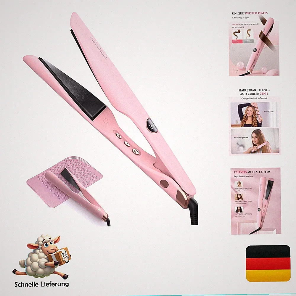 Landot 2-in-1 Glätteisen Lockenstab Wellenstyler Turmalin-Keramik Anti-Frizz...