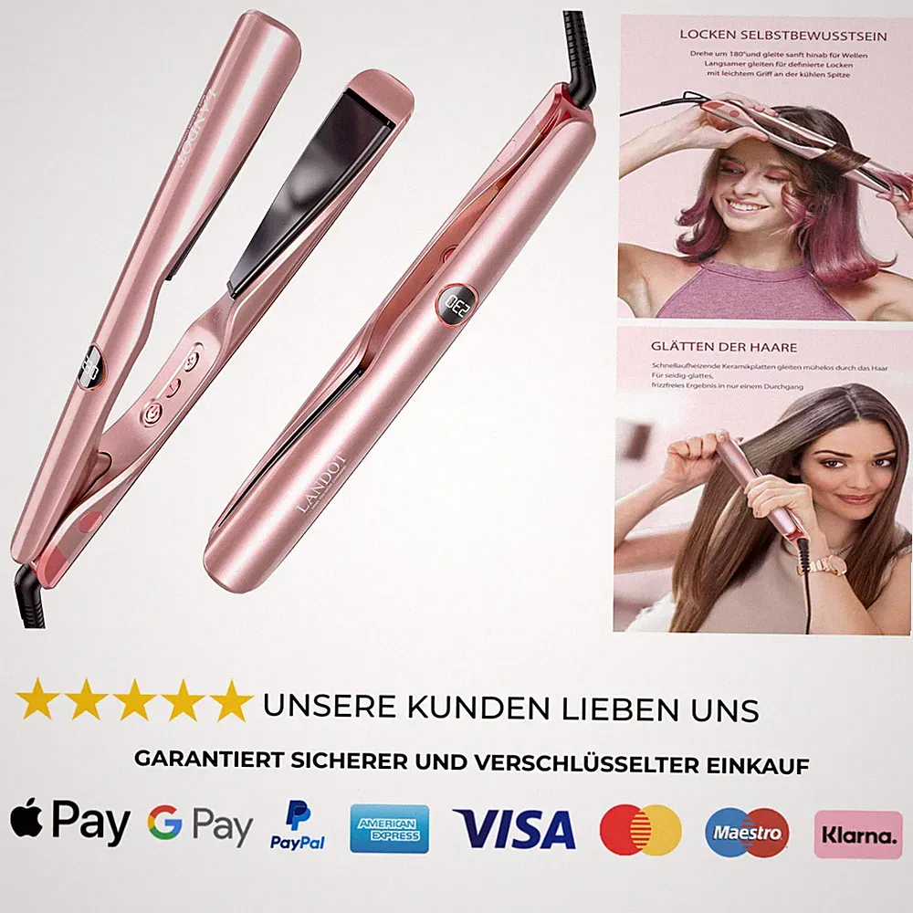 LANDOT 2IN1 Lockenstab Glätteisen 12 Temperaturstufen 30 Sek