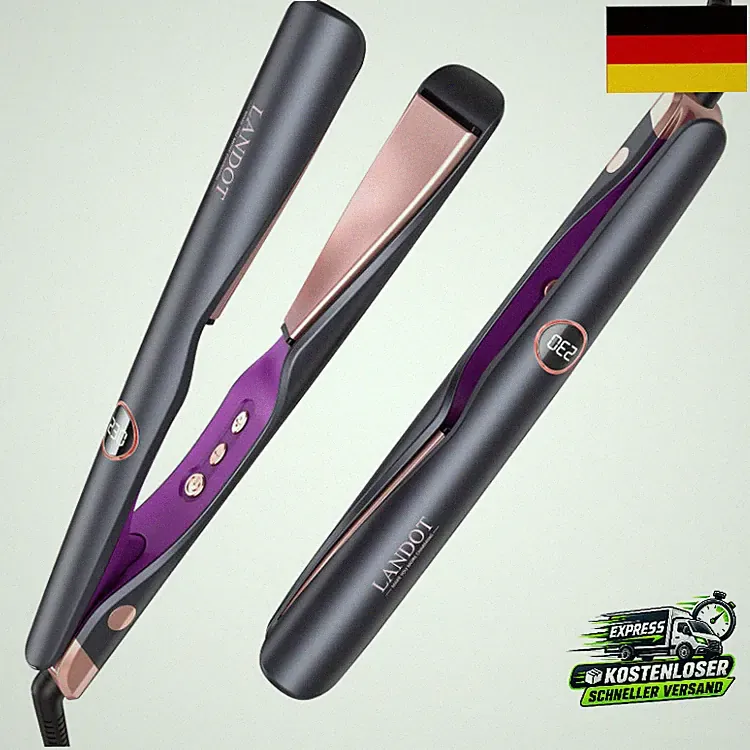 LANDOT Glätteisen 2-in-1 für Locken und Glätten, 12 Temperaturstufen, Schwarz