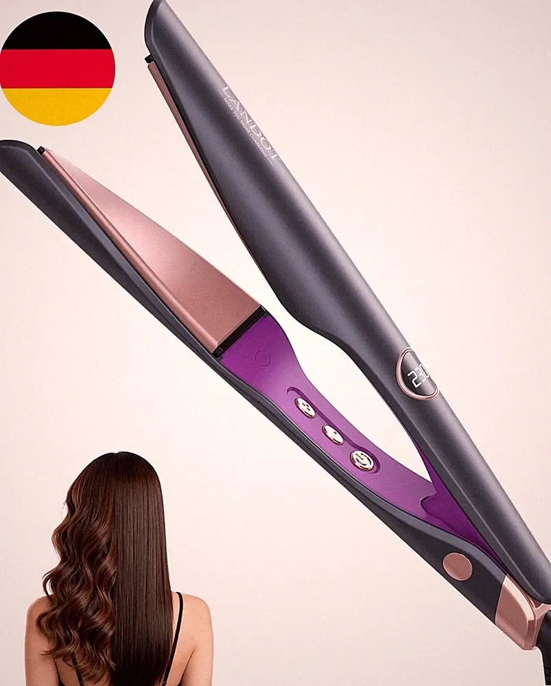 LANDOT Glätteisen Für Locken & Glätten: 2 in 1 Lockenstab Und Glätteisen Mit Ges