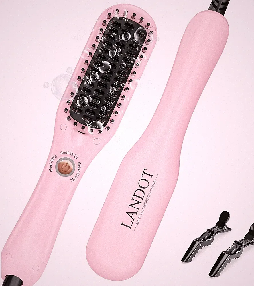 LANDOT Mini Glättbürste Haarglätter Bürste: Glätteisen & Haarbürste 2in1 für