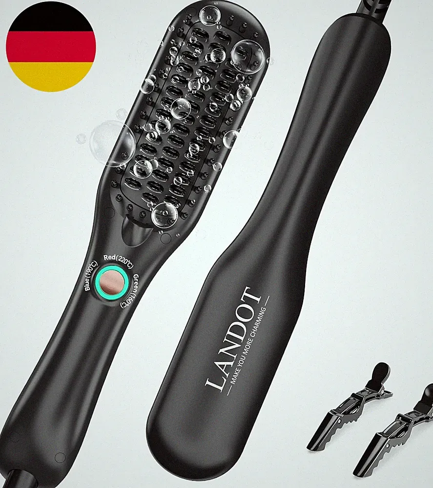 LANDOT Mini Glättbürste Haarglätter Bürste: Kleines Glätteisen & Haarbürste Für