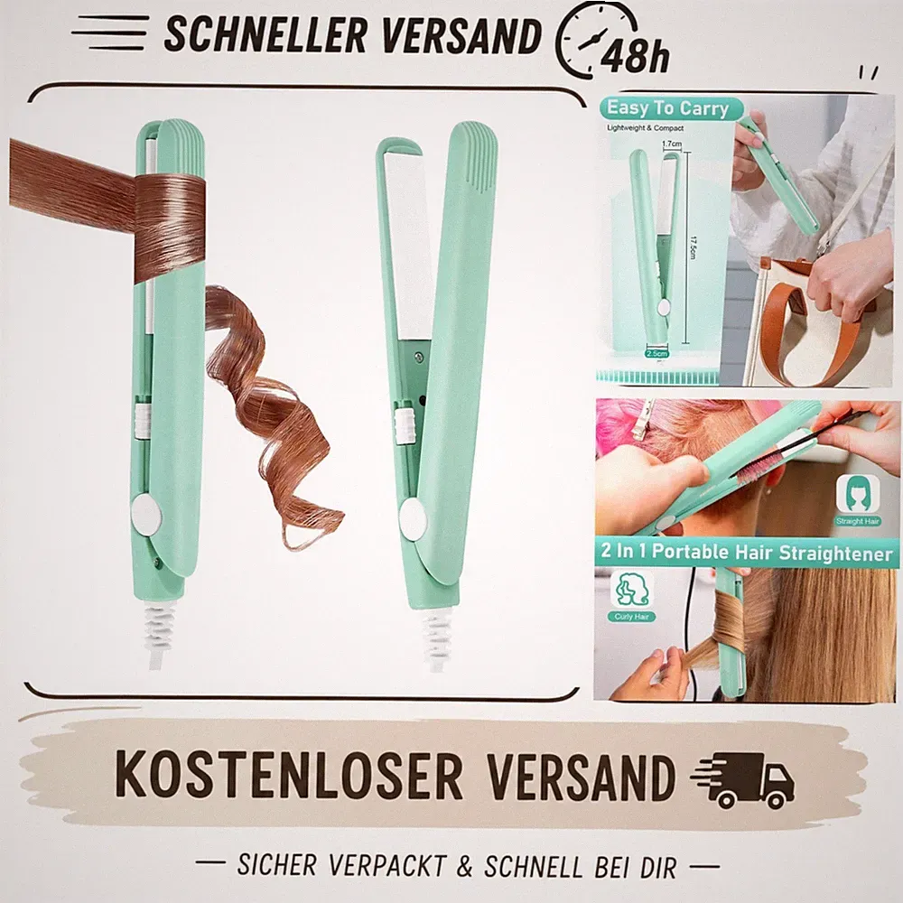 LOPHE Mini Glätteisen 2-in-1 Lockenstab Reise Haarglätter Grün