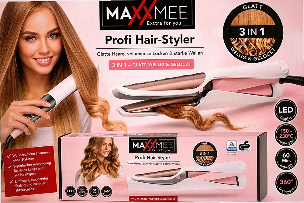 Maxxmee Glätteisen Lockenstab Curler Profi Hair Styler 3in1 ( aus TV Werbung )