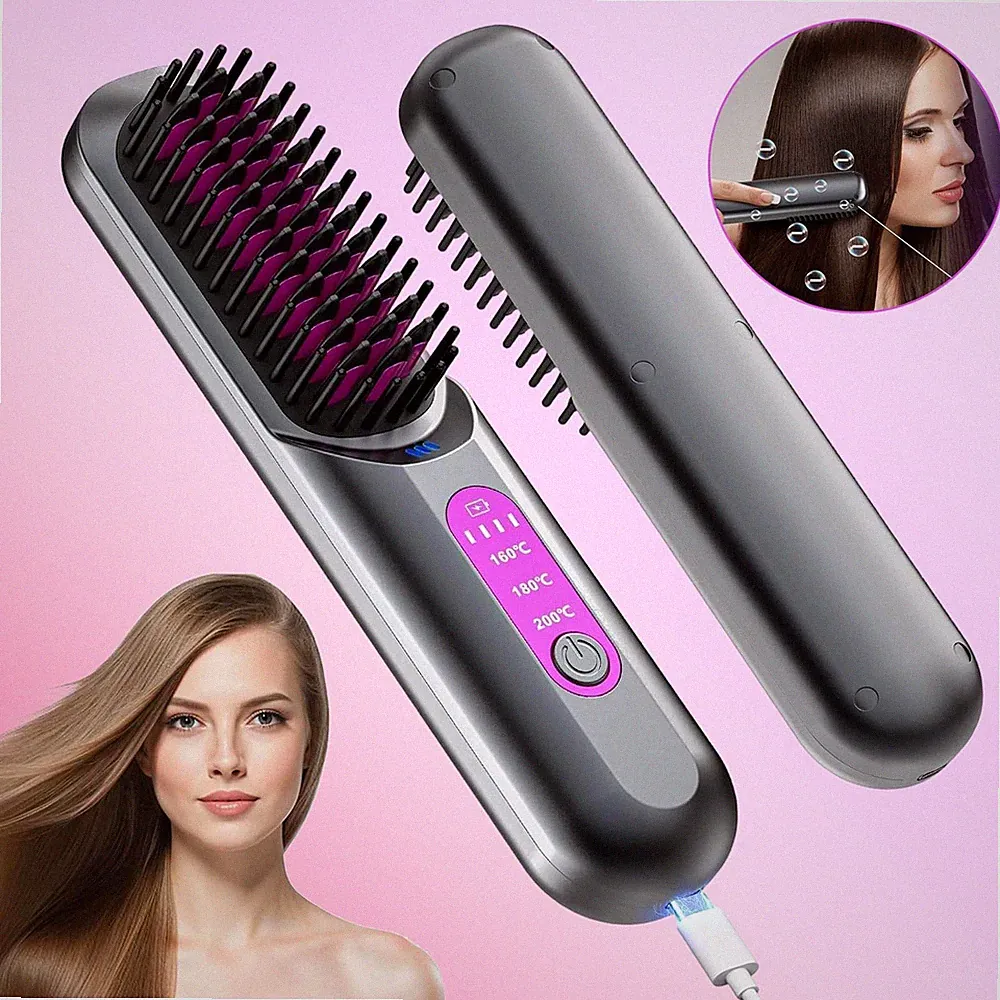 Mini Glättbürste Ionen Haarglätter Bürste Kabellos Glätteisen für Glätten Locken