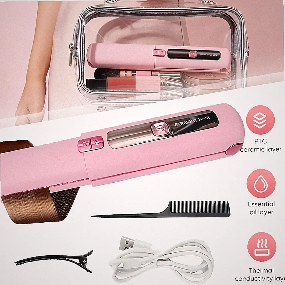Mini Glätteisen Kabellos 2 in 1 Glätteisen Locken und Glätten USB Haarglätter