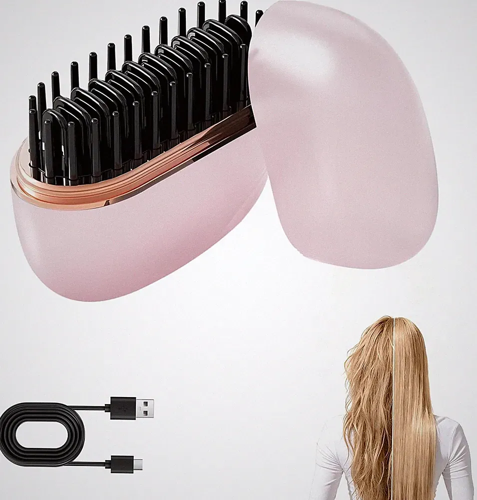 Mini Glätteisen kabellos 2-in-1 Haarbürste für Reisen und Alltag, 3 Temperaturst