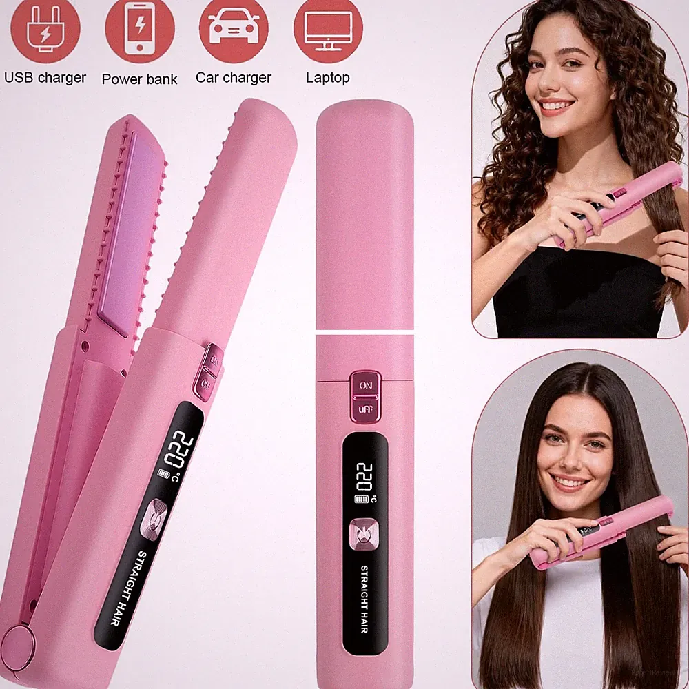 Mini Glätteisen Kabellos Haarglätter 2 in 1 Locken und Glätten Lockenwickler