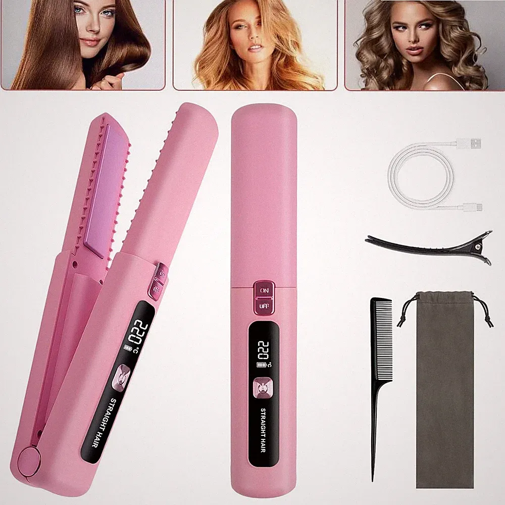 Mini Glätteisen Kabellos Wiederaufladbare Glätte Lockenstab Hair Straightener