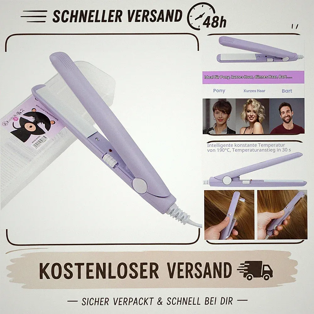 Mini Glätteisen Lockenstab 2-in-1 Reisegerät Lila für kurze Haare