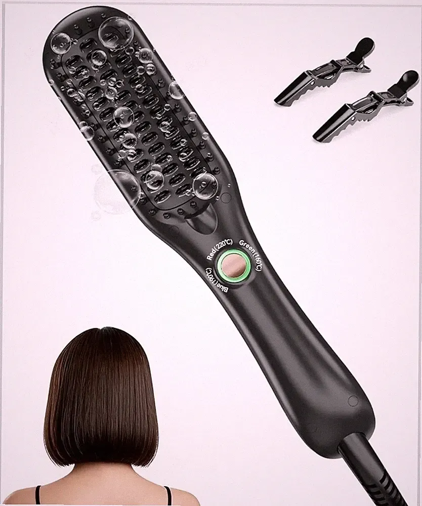 Mini Haarglätter Bürste - Keramik Ionen Reise Glätteisen Kamm Stylingbürste