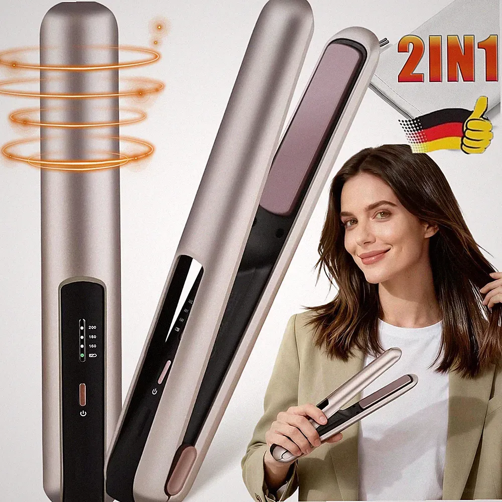 Mini Haarglätter Kabelloser Glätteisen 2 in 1 Reise Tragbar Glätten Locken DE