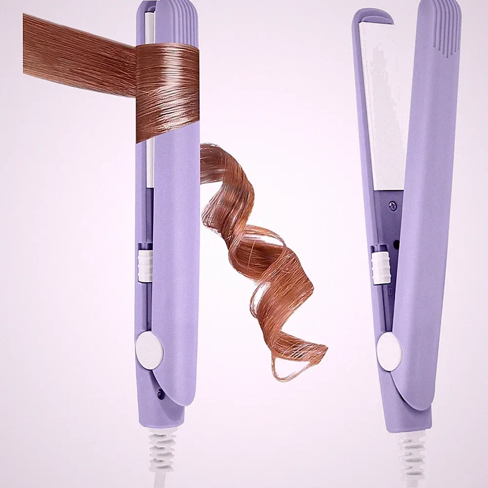 Mini Lockenstab: Glätteisen für Kurzes Haar, Tragbar, Schnelles Aufheizen, Lila