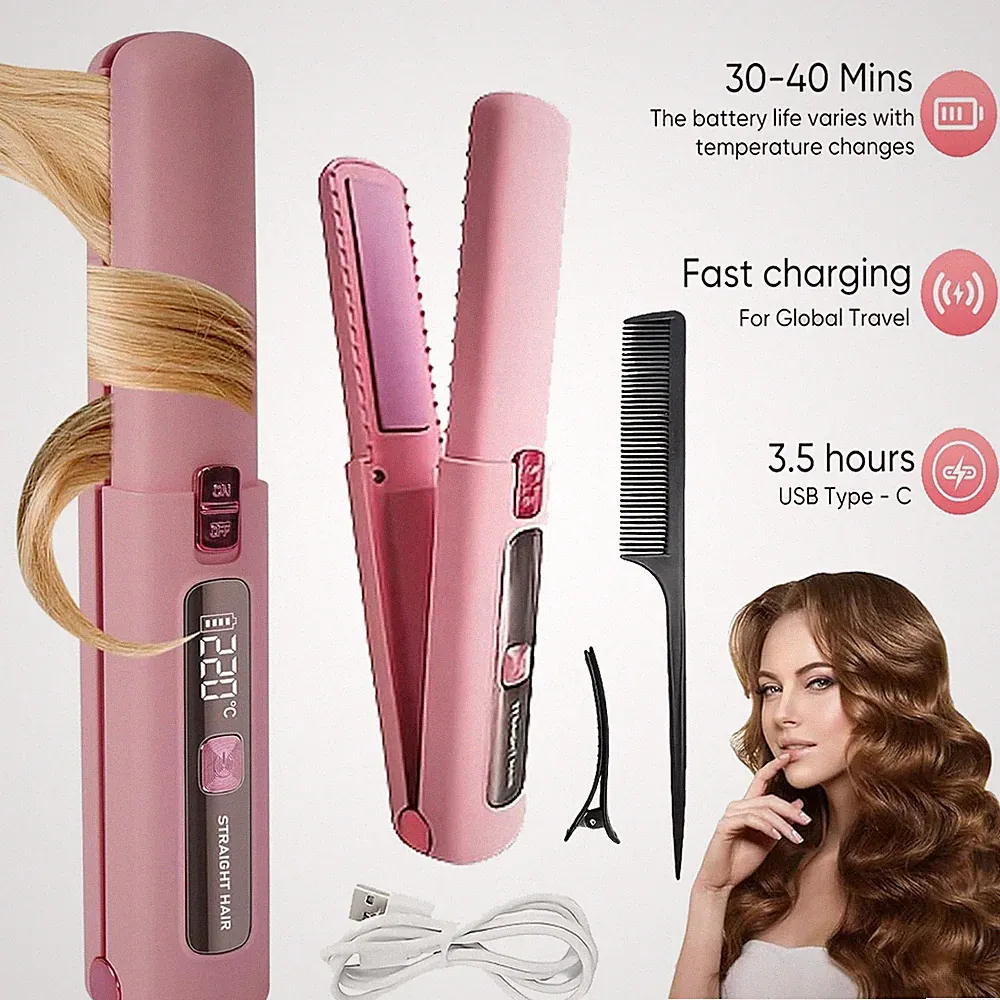 Mini-Lockenstab Glätteisen Lockenstab Tragbar 2 IN 1 Locken Kabellos Glätteisen