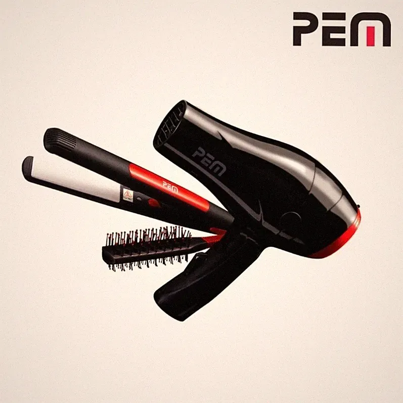 PEM Reise Set Haarglätter Föhn Haartrockner 1000W Glätteisen Bürste Travel Kit