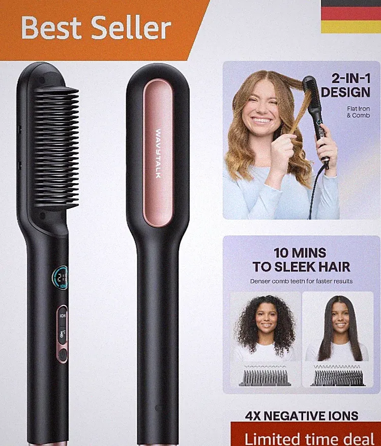 Professionelle Glätteisen Bürste 2 in 1 mit Schutz und schneller Heizzeit