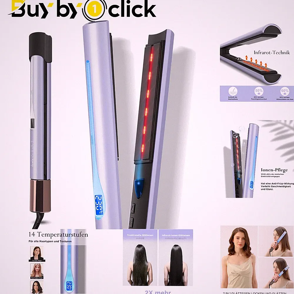 Professioneller 2-in-1 Haarglätter mit Infrarot und Ionentechnologie - Violett