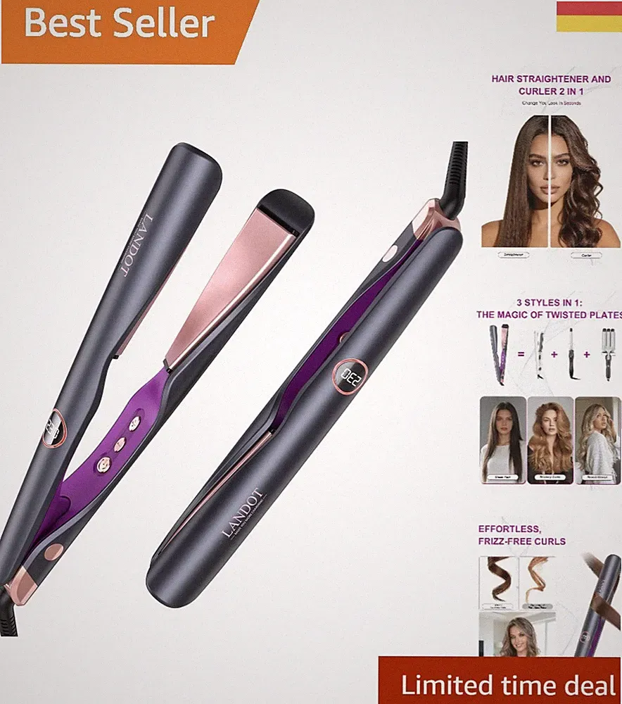 Professionelles Haarglätter und Lockenstab 2-in-1, 30s Aufheizzeit, LCD Anzeige
