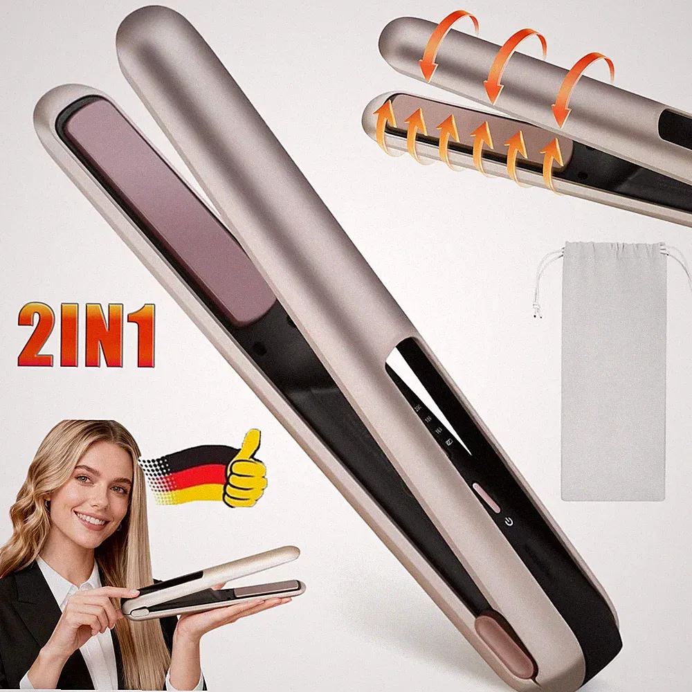 Profi 2in1 Haarglätter Lockenwickler Kabelloser Haarpflege Glätteisen DE