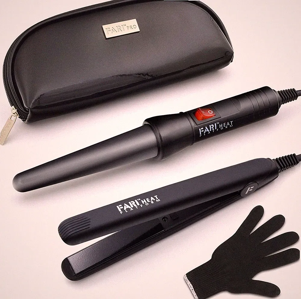 Reise Lockenstab und Mini-Glätteisen 2 in 1 Kit, Keramik Turmalin Lockenstäbe u