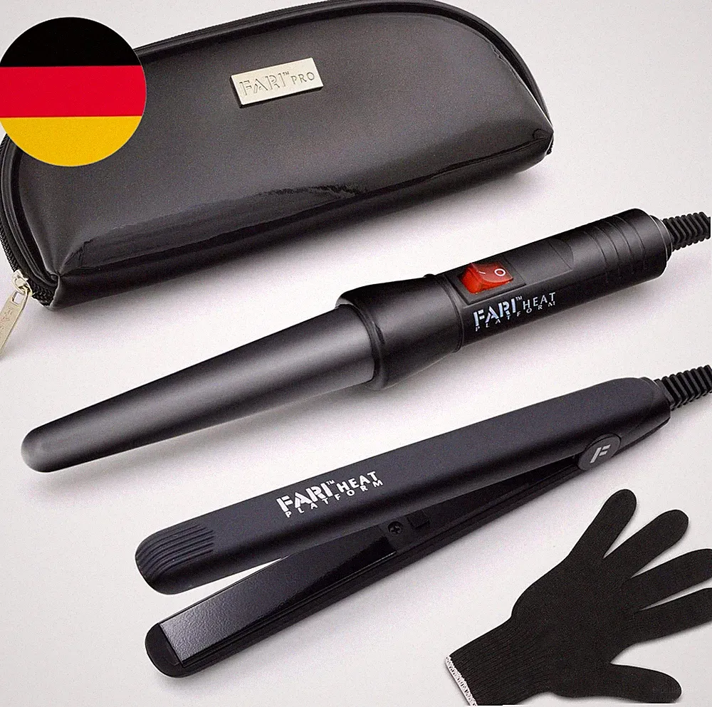 Reise Lockenstab Und Mini-Glätteisen 2 in 1 Kit, Keramik Turmalin Lockenstäbe Un