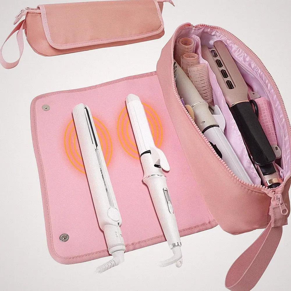 Reisetasche für Haarstyling-Geräte mit Hitzeschutzmatte für Glätteisen