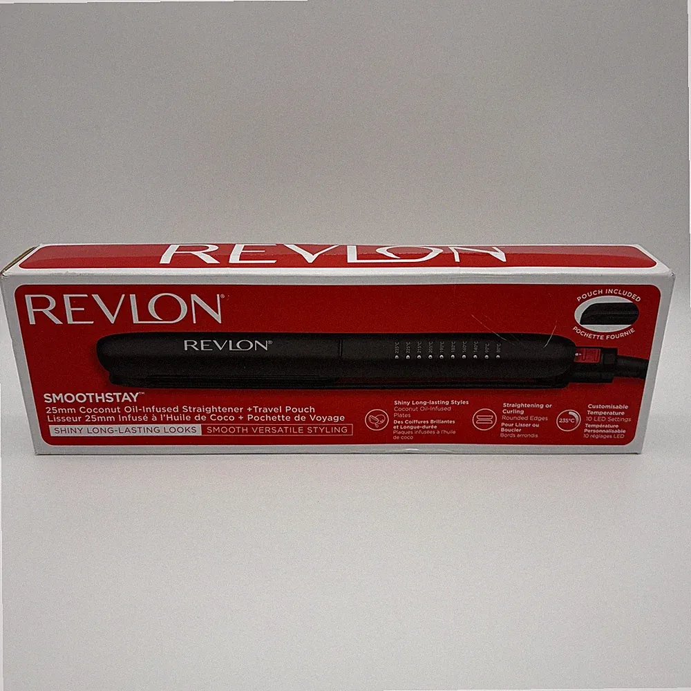 Revlon SmoothStay Glätteisen mit Kokosnussöl-Infusion + Reisebeutel