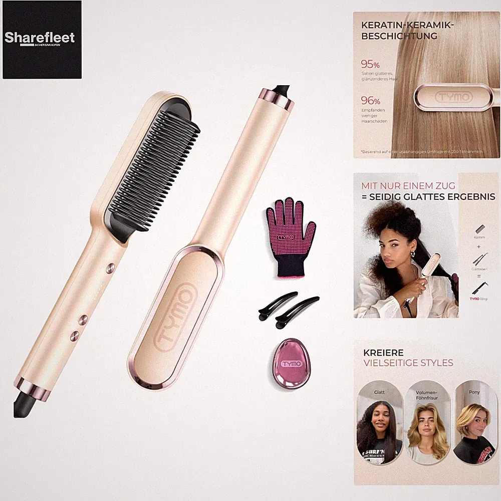 RING Glättbürste Haarglätter Bürste - Keramik Glätteisen und Haarbürste 2 in...