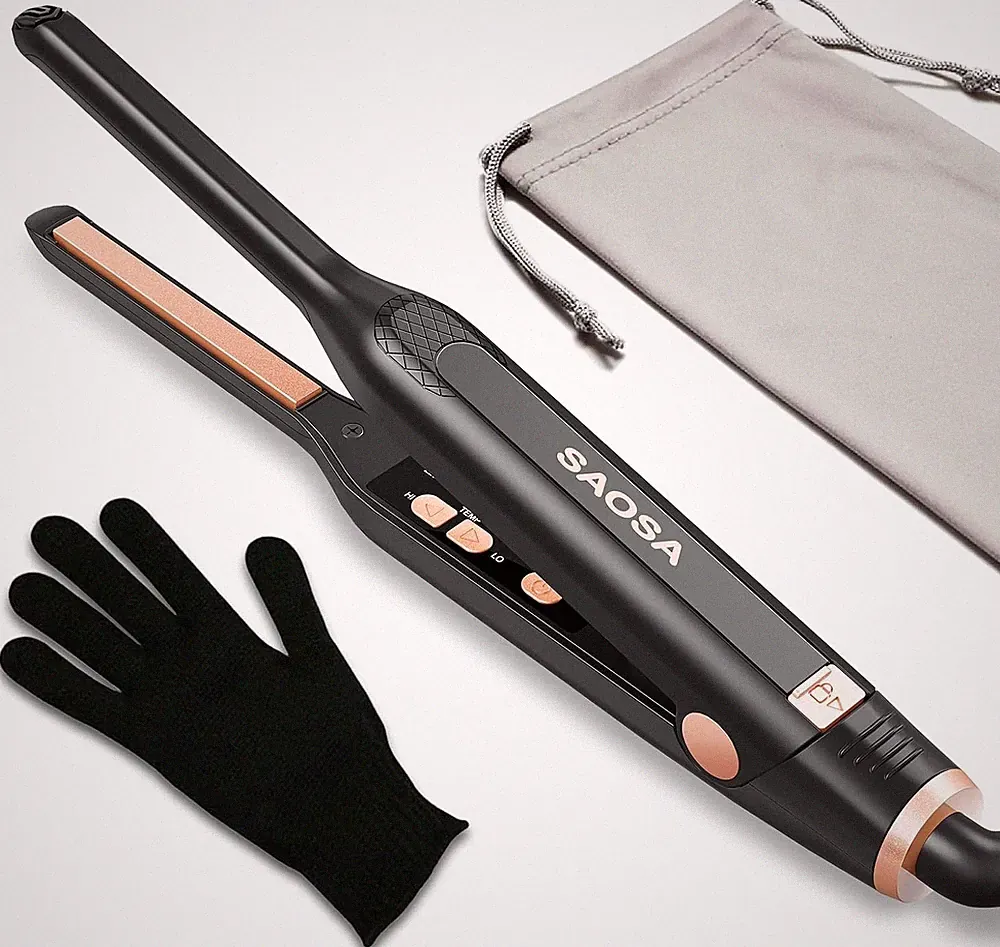 SAOSA Mini Glätteisen für kurze Haare, 0,8 cm Mini Haarglätter mit 9 Te