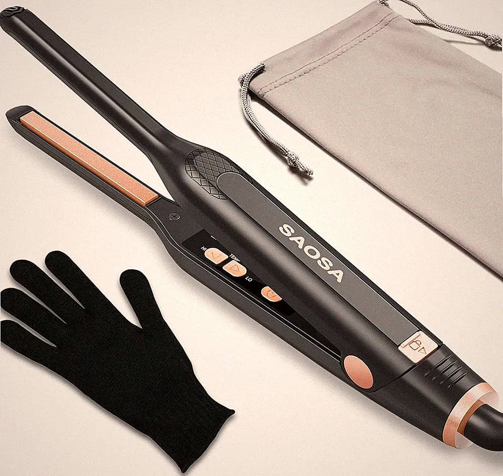 SAOSA Mini Glätteisen für kurze Haare, 0,8 cm Mini Haarglätter mit 9 Te