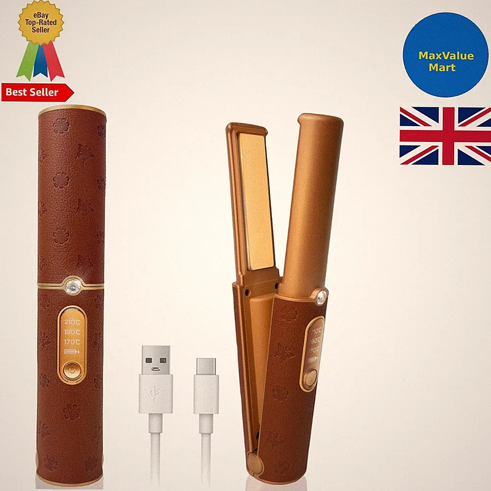 Schnelle Erwärmung 2-in-1 Haarglättungs- und Lockenwerkzeug - Luxus Braun Design