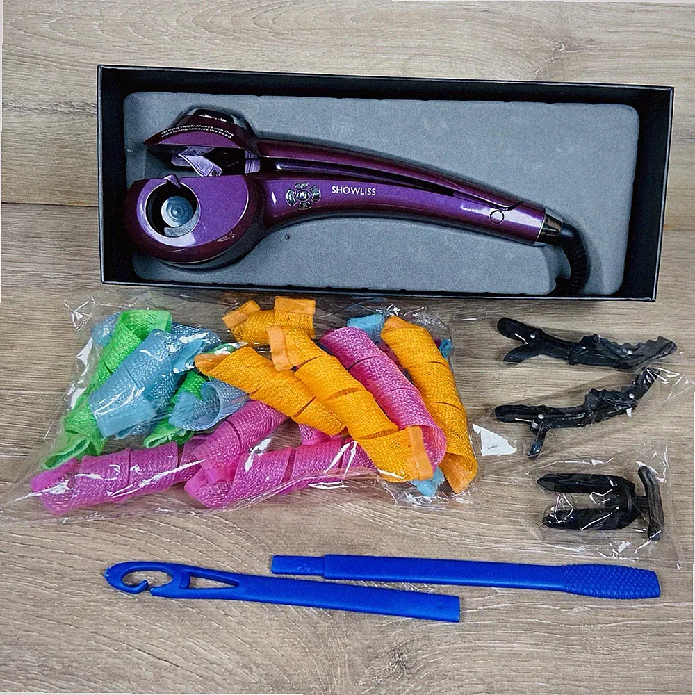 Showliss Pro Automatic Hair Curler + Heatless Spiral Curlers + Haarspangen - Neu