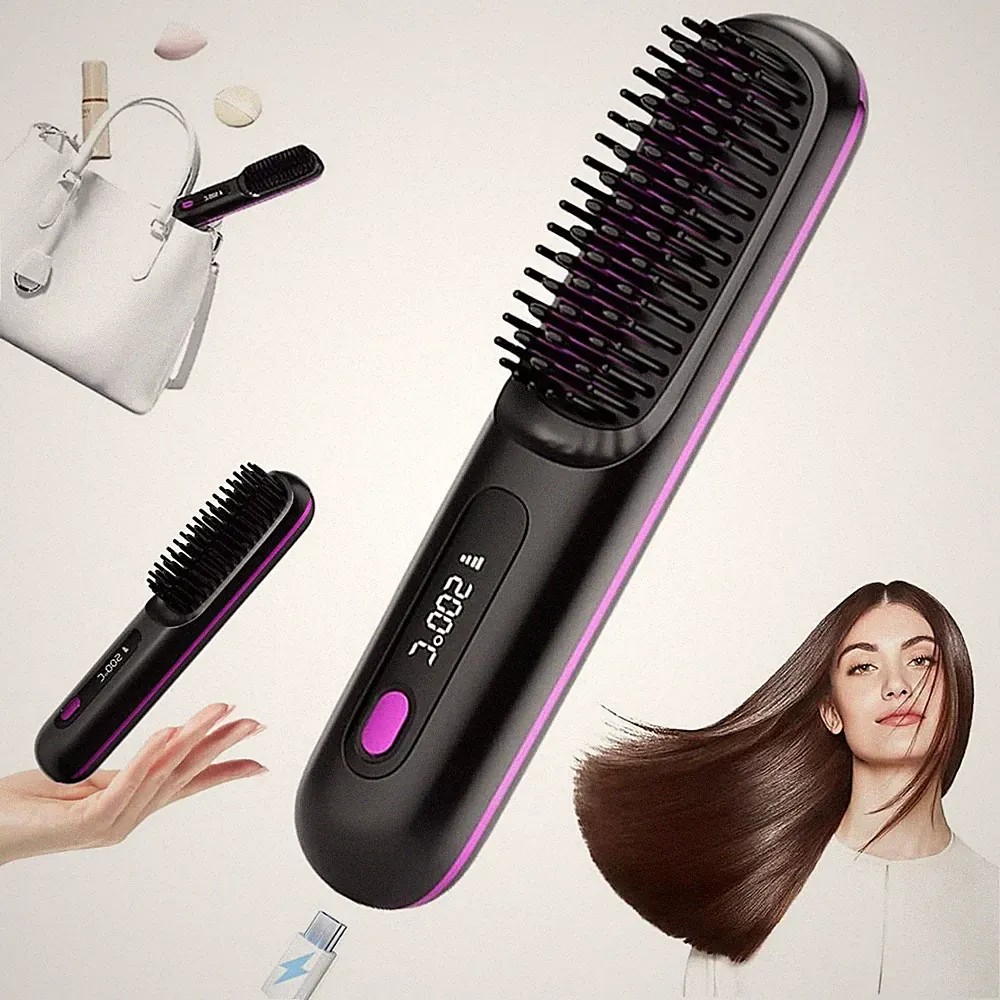 Tragbare Bürste Glätten,Multifunktionale Haarbürste Glattes,Haarglätterbürste