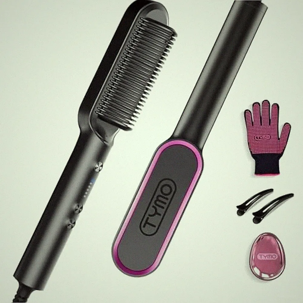 TYMO Haarglätterbürste UK, Glätteisen und Haarbürste 2-in-1, Verbrühschutz