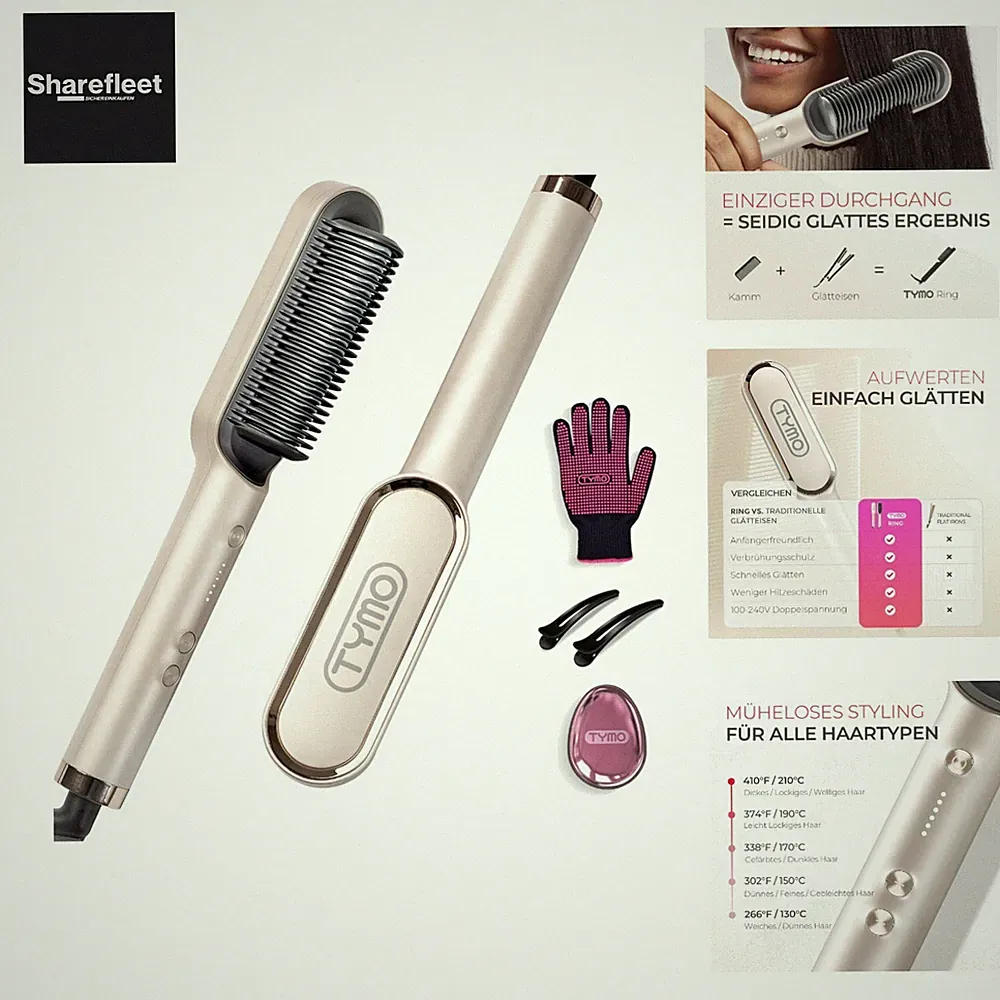 TYMO RING Glättbürste Haarglätter Bürste - Keramik Glätteisen und Haarbürste...