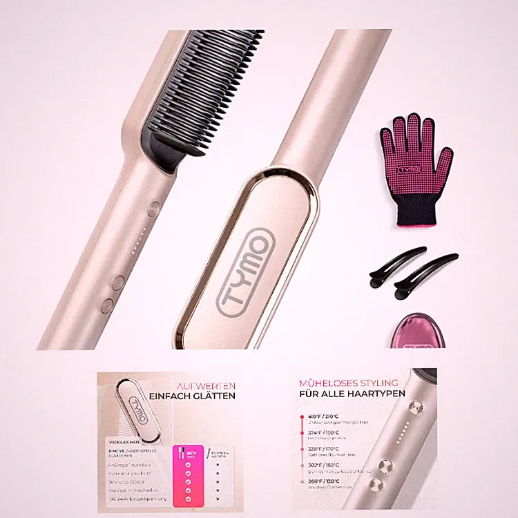 TYMO RING Haarglätterbürste 2 in 1 Keramik Glätteisen