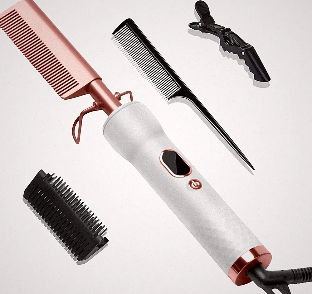 UKLISS Glätteisen Glättbürste, Hot Comb Elektrischer Heißkamm für Afro Haare &am