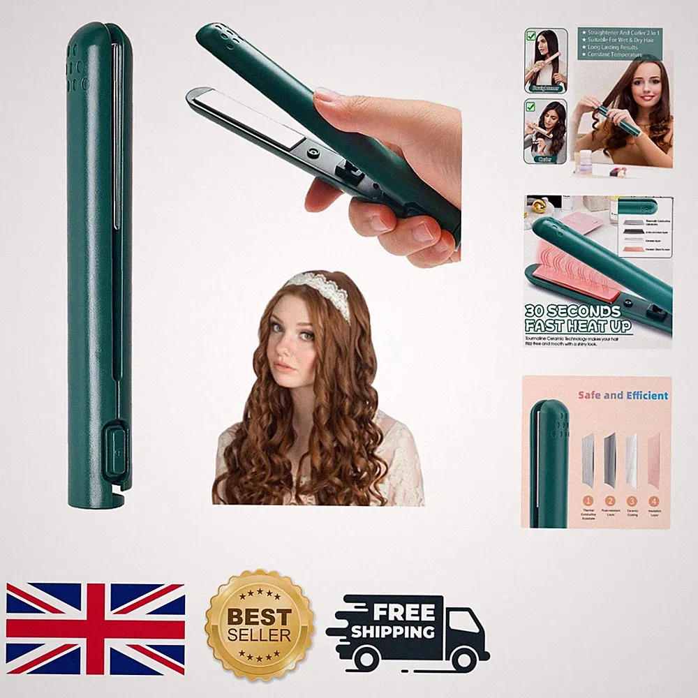 Vielseitiger 2-in-1 Haarstyler: Schnell erhitzender Lockenstab & Glätteisen für unterwegs