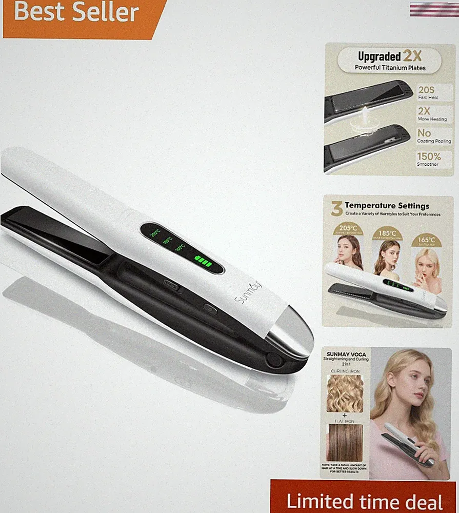 Voga Glätteisen Kabellos, Titan Glätteisen Locken und Glätten 2 in 1, Tragbar...