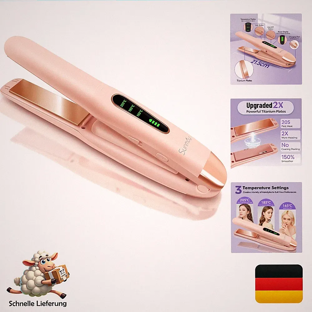 Voga kabelloses 2-in-1 Haarglätter Lockenstab mit 5000mAh Akku, Titanplatten,...
