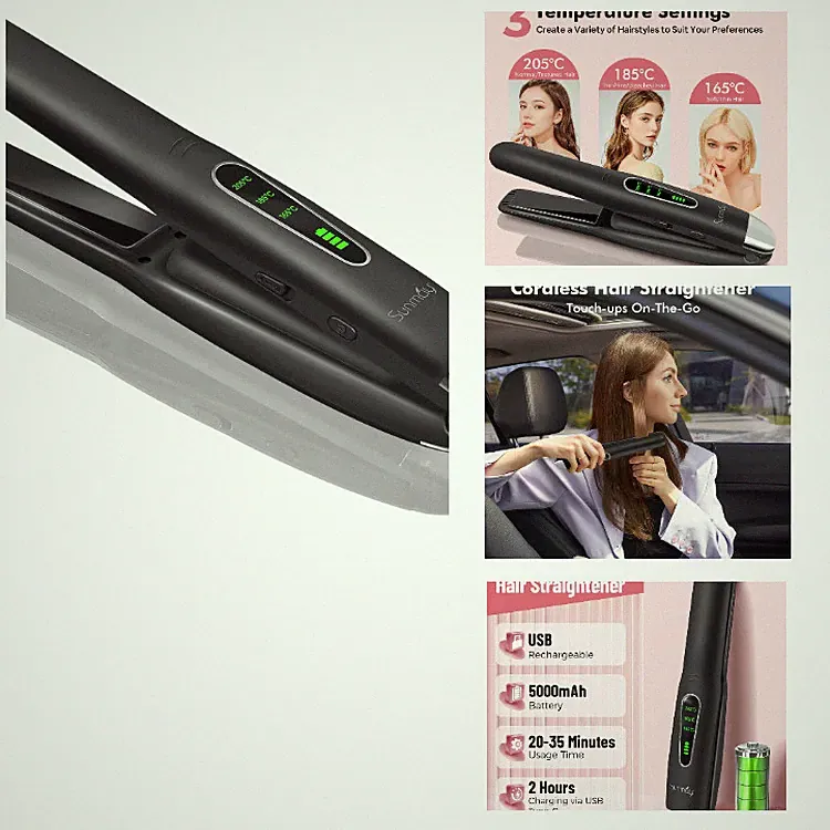 Voga Kabelloses Glätteisen 2 in 1 Haarglätter Lockenstab Schwarz 5000 mAh Akku