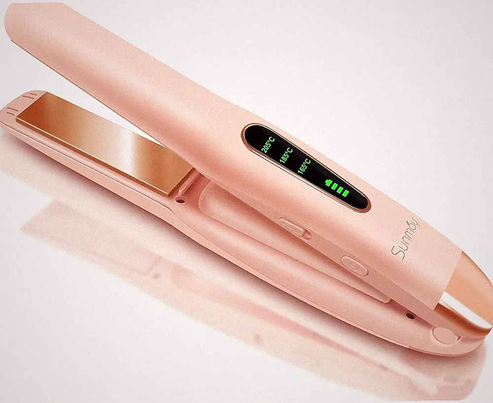 Voga Kabelloses Glätteisen 2-in-1 mit Titanheizplatten 5000mAh Rosa, für Locken