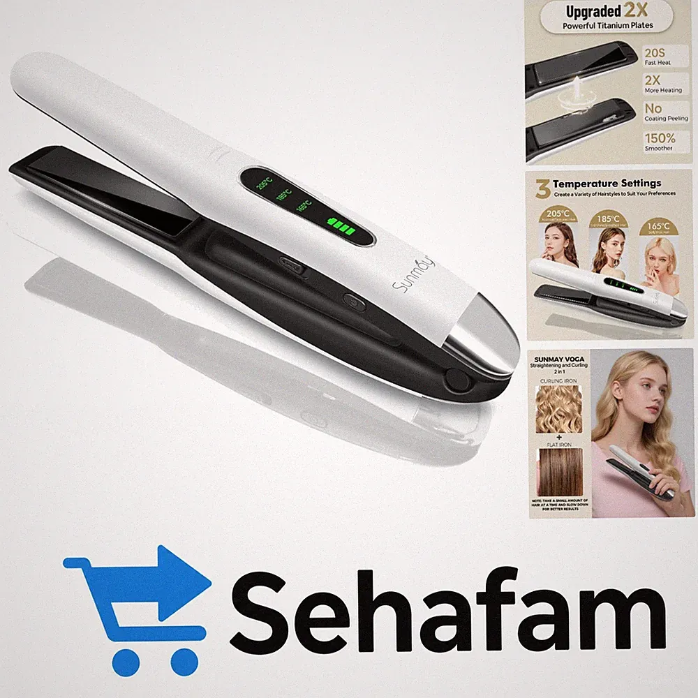 Voga Kabelloses Glätteisen 2-in-1 Titan Haarglätter für Locken & Glätten